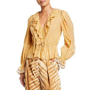ULLA Johnson BNWOT Blouse "Kalila" V-Neck Stripe Sz 0 Striped Ruffles